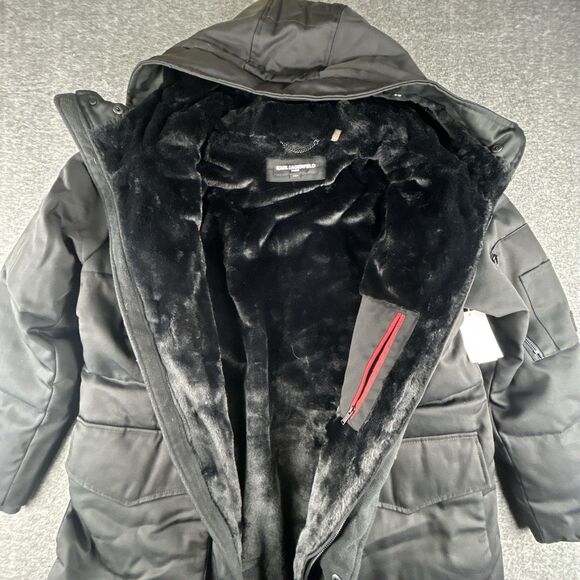 Karl Lagerfeld Paris Down Parka Mens Sz L Black Faux Fur Lined NWOT MSRP $695 - Picture 8 of 15